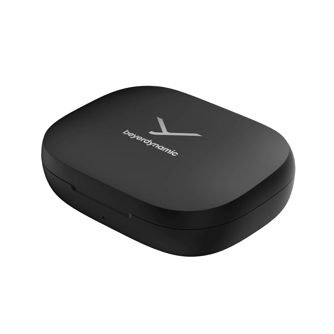Open true wireless black earphones