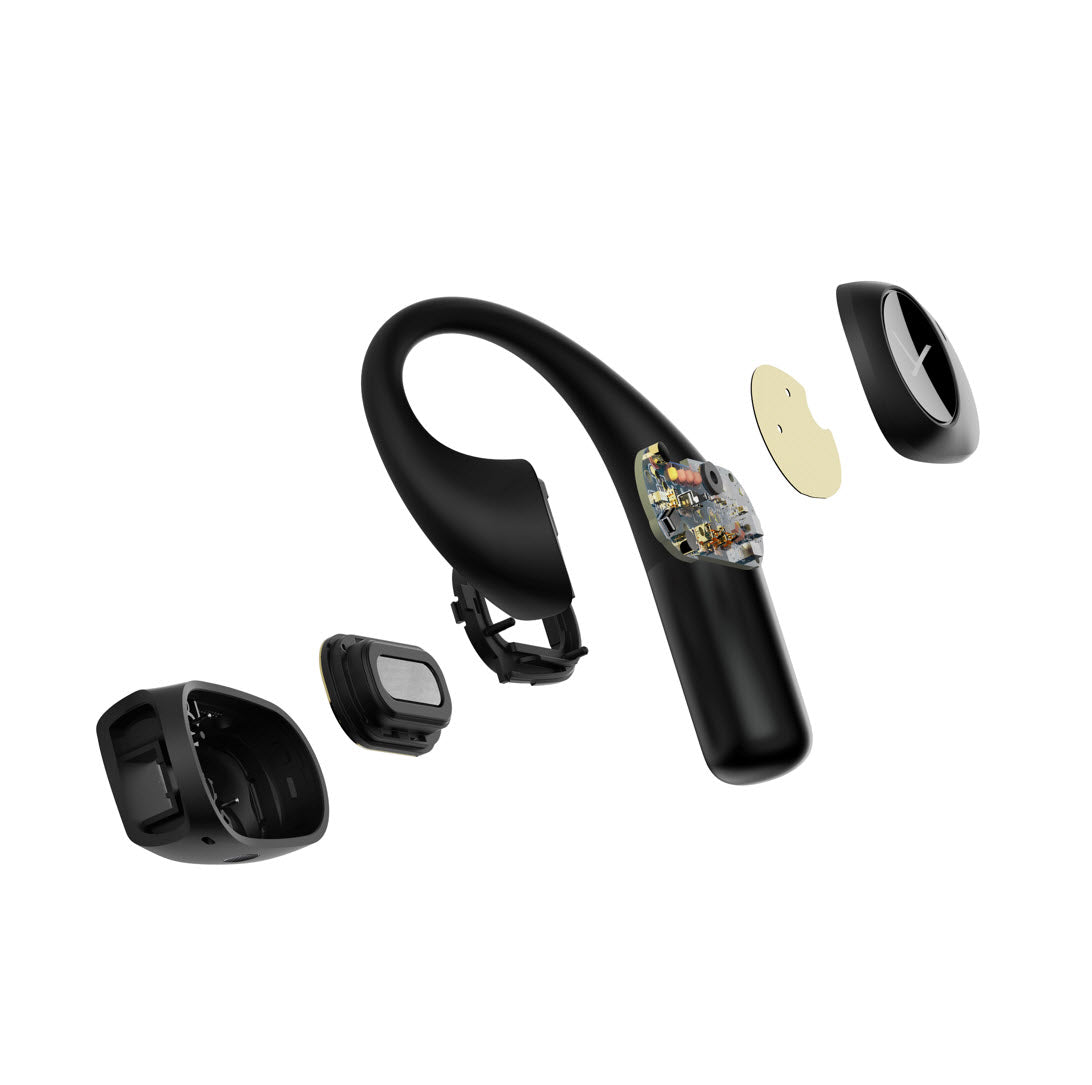 Open true wireless black earphones