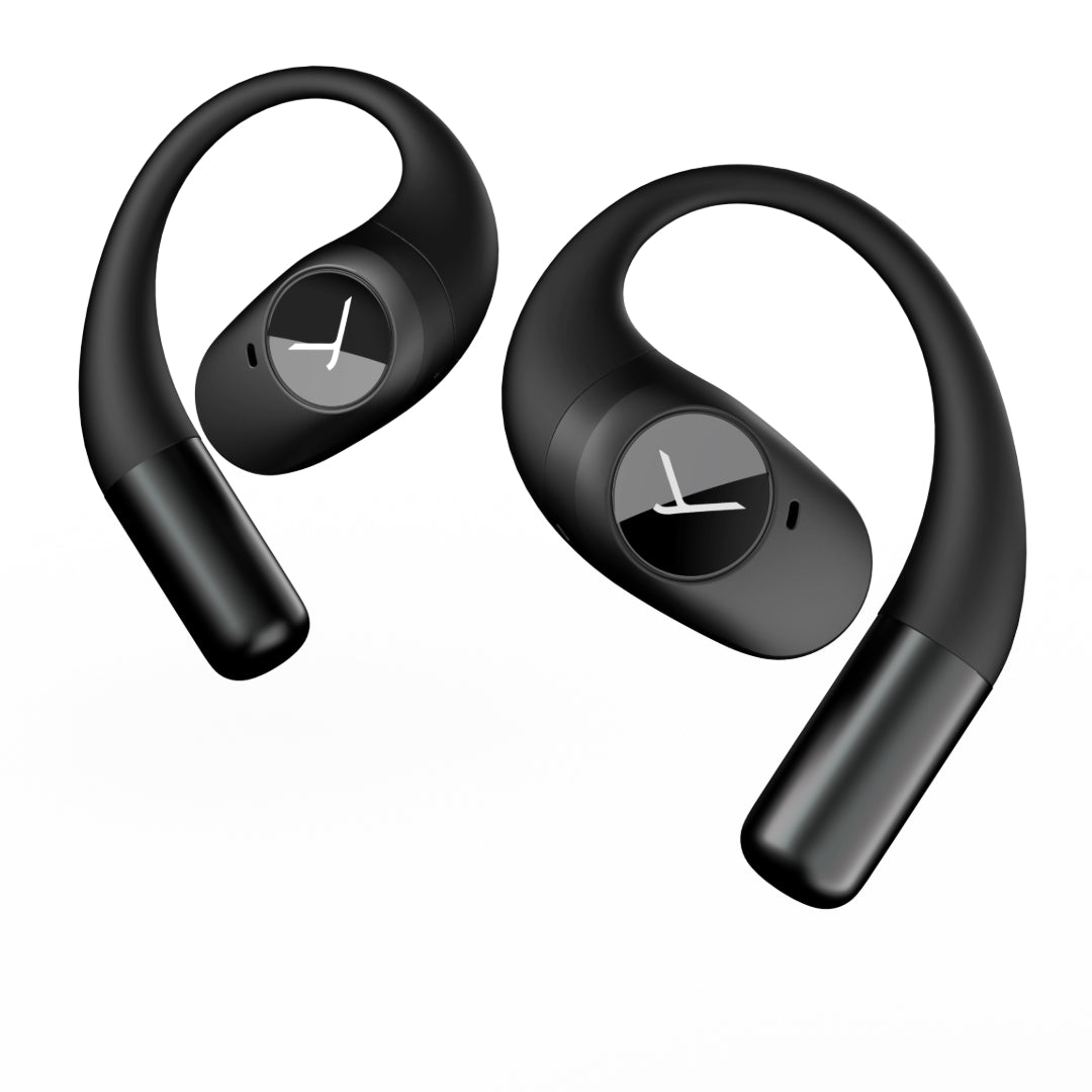 Open true wireless black earphones