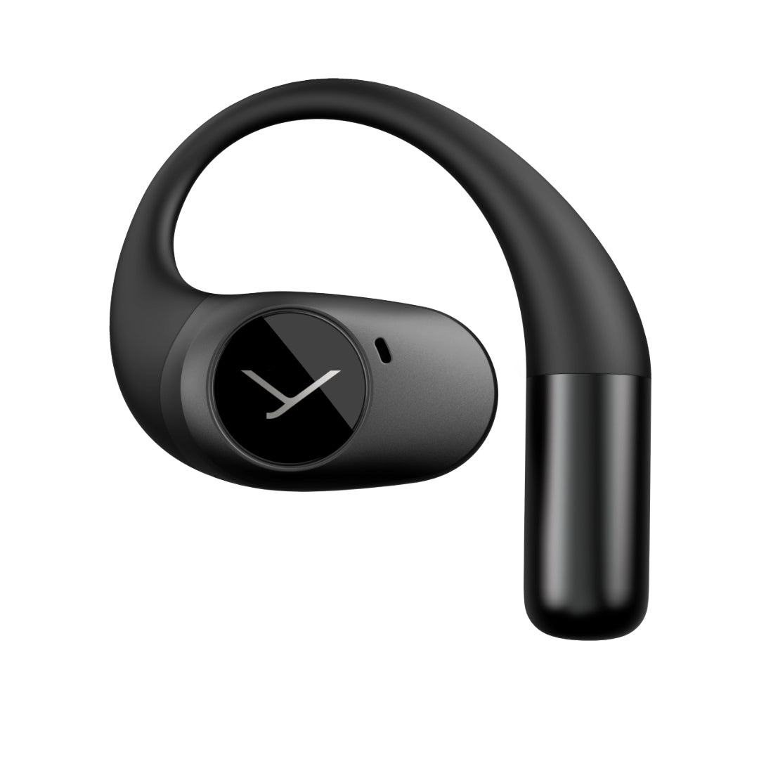 Open true wireless black earphones