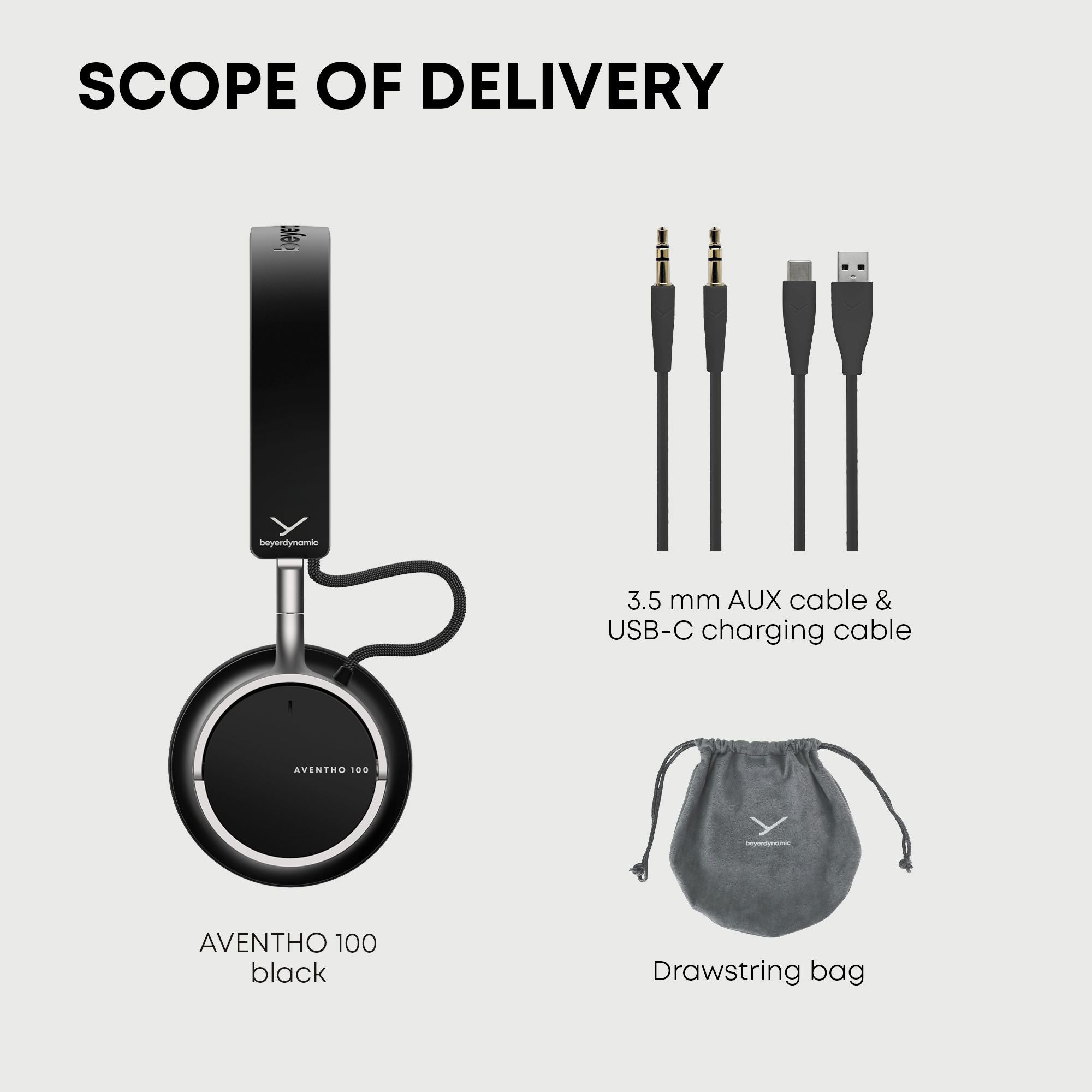 AVENTHO 100 Noise Cancellation Headphones. Black