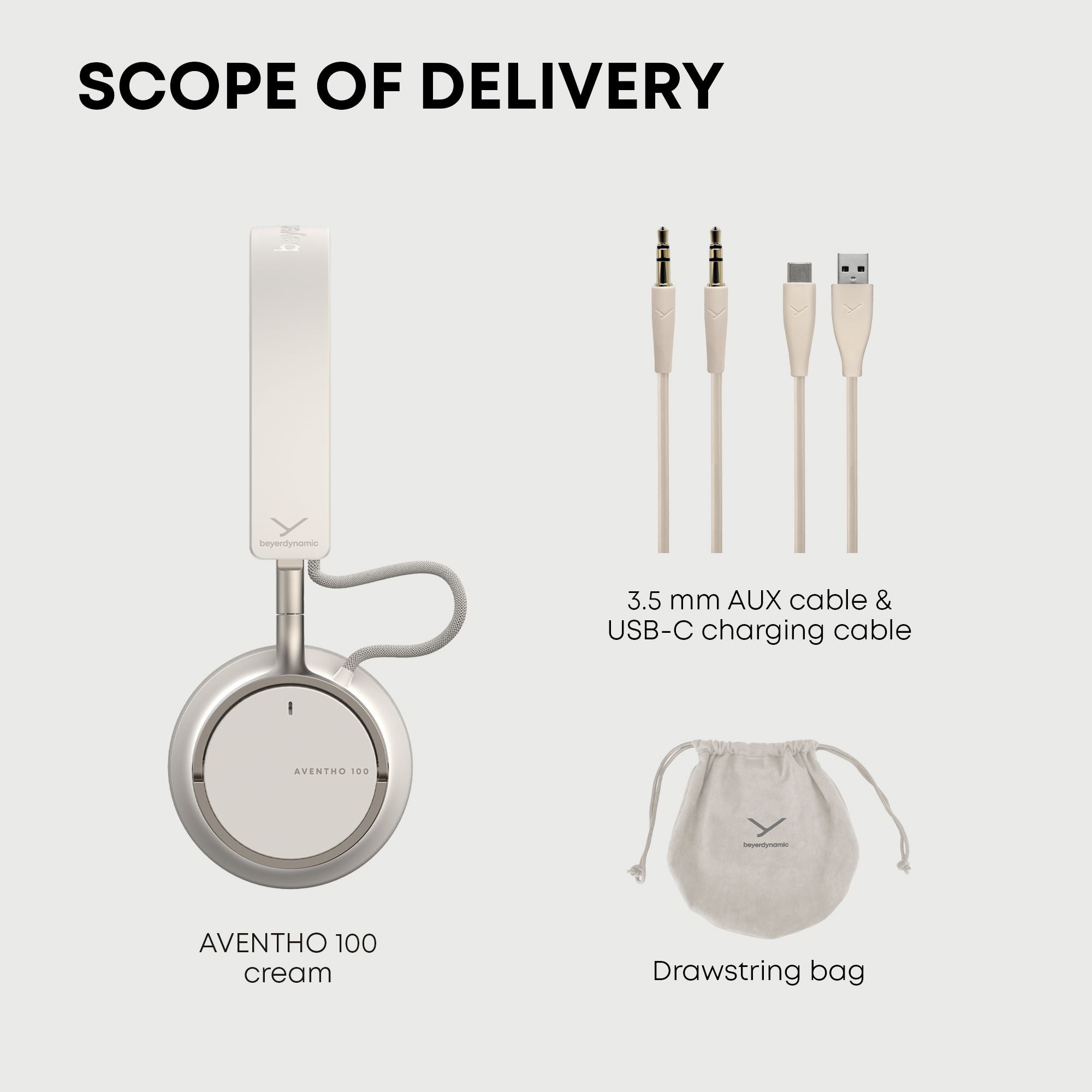 AVENTHO 100 Noise Cancellation Headphones. Cream