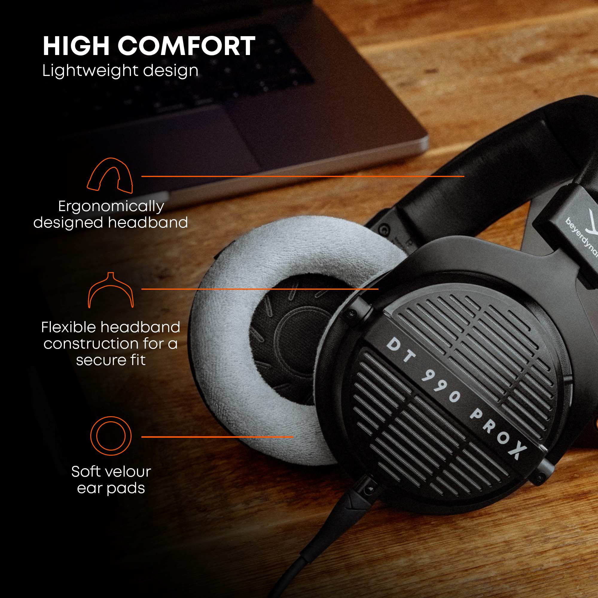 The DT 990 PRO X Headphones showing their high comfort design