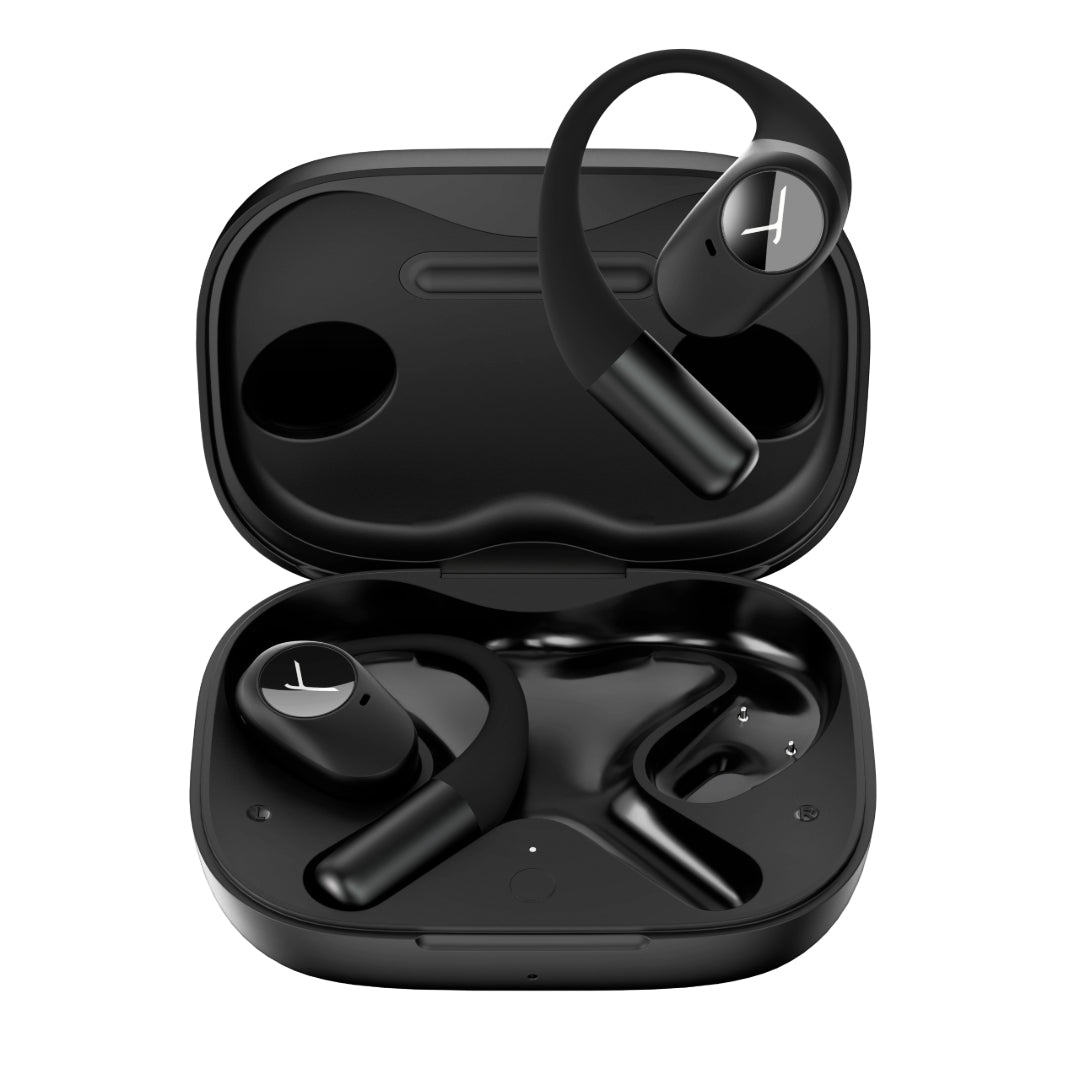 Open true wireless black earphones
