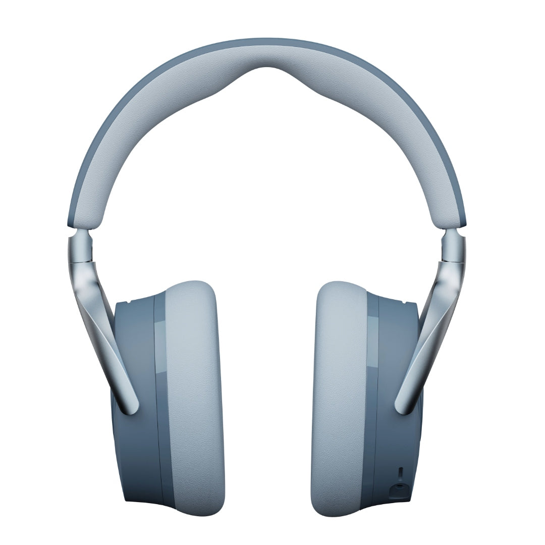 Blue over-ear wireless headphones with ANC.