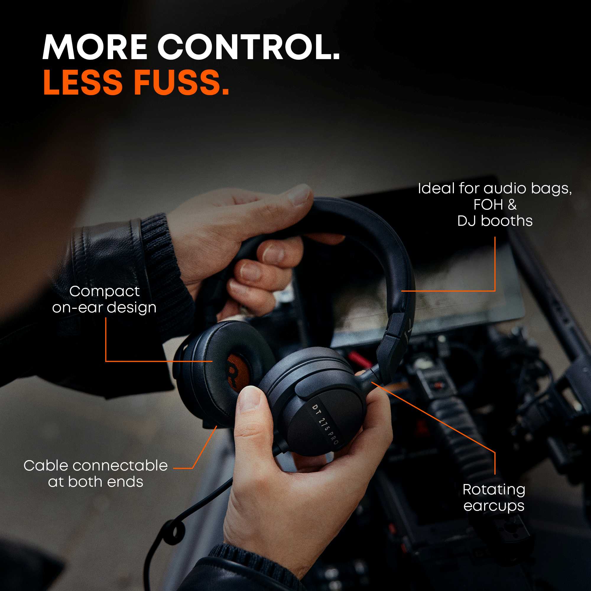DT 275 PRO headphone features a compact on-ear design, dual side cable connectivity, rotating earcups, and compact enough for audio bags & DJ booths.