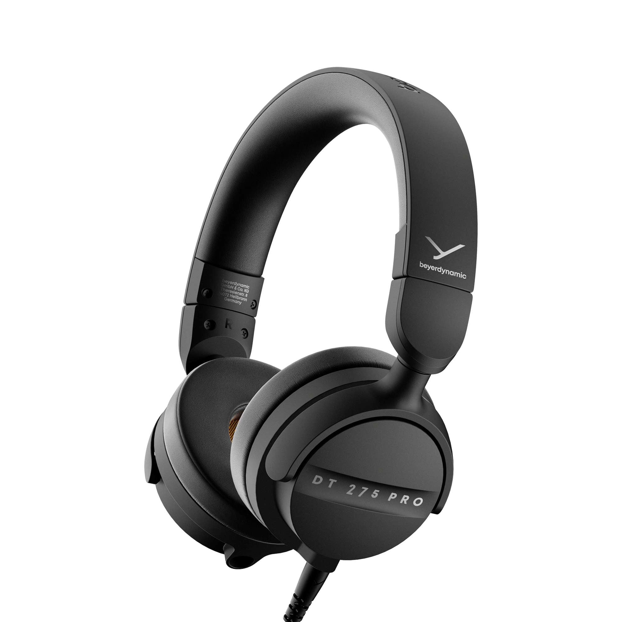 Black over-ear professional monitoring headphone with a lush padded headband and ear cups.