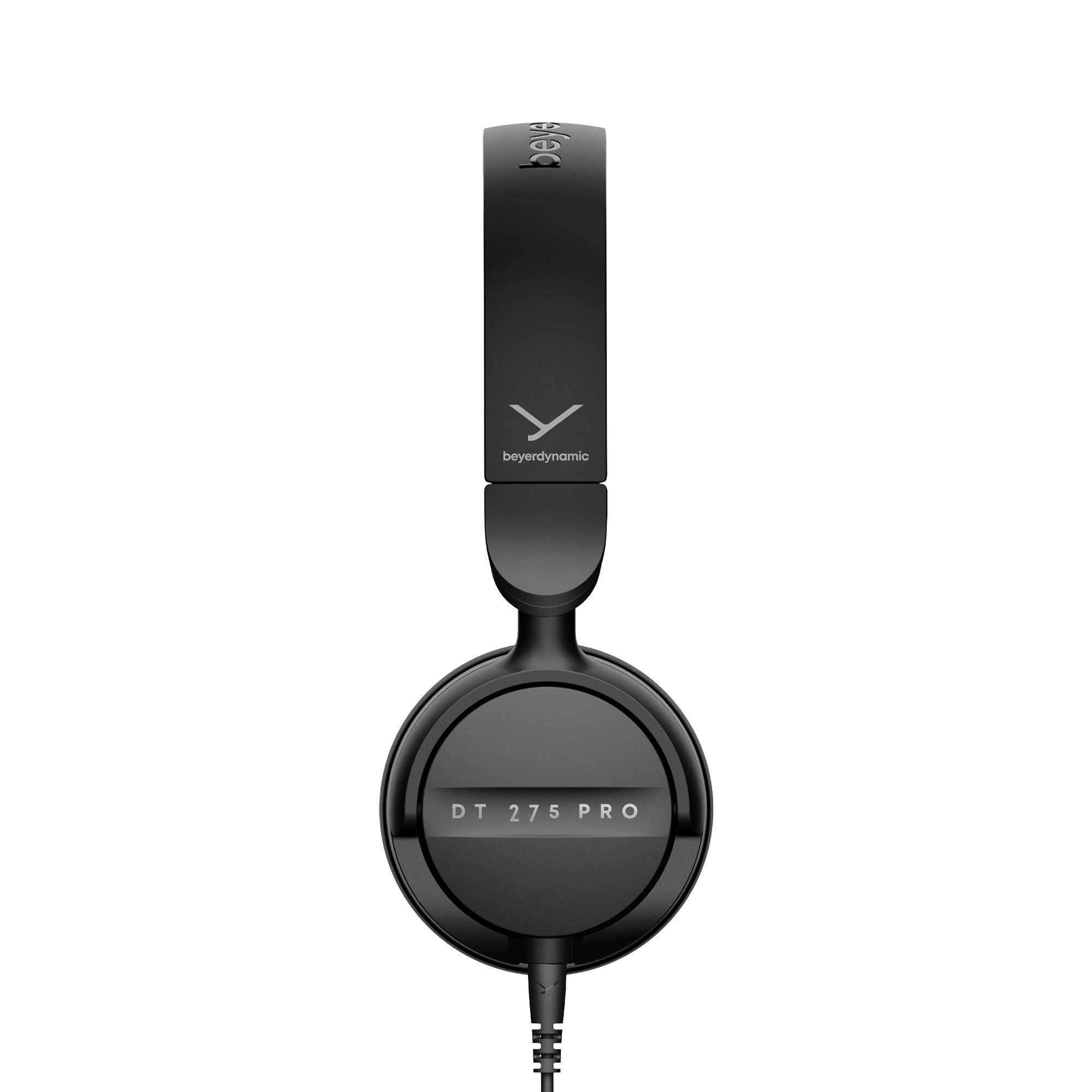 A pair of beyerdynamic DT 275 PRO over-ear headphones in matte black, shown from a front-facing angle.